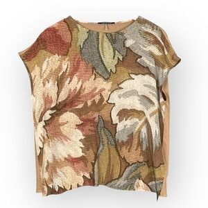 Luisa Cerano Womens Abstract Floral‎ Silk Top Size 14 Luxury Artsy Resortwear